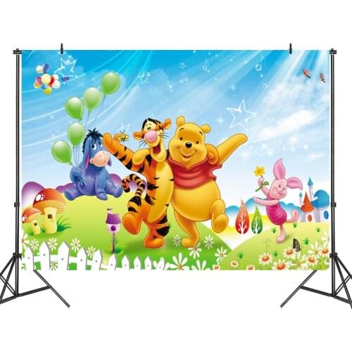 125*80CM Background Cloth Disney Winnie The Pooh Childrens Birthday Party Wall Decorations Backdrop Decoration Kids Gifts