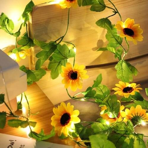 2m 20leds Artificial Flowers Sun Flower Maple Leaves String Light Garland Fall Fake Flower Wreath Autumn Decorations for Home