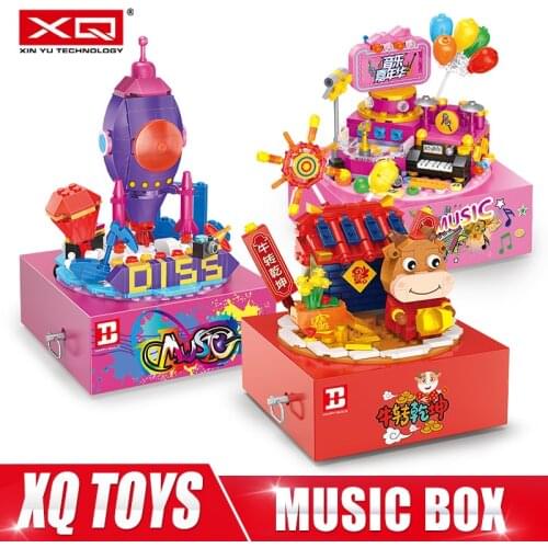 HB Creative Building Blocks The Motorized Music Box Model Assembly Bricks Kits Educational Cute Toys Kids Christmas Gifts