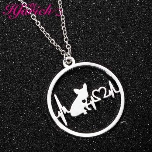 Hfarich Pug Dog Necklaces Women Stainless Steel French Bulldog Pendant Necklace Heartbeat Jewelry Dog Lover Gift