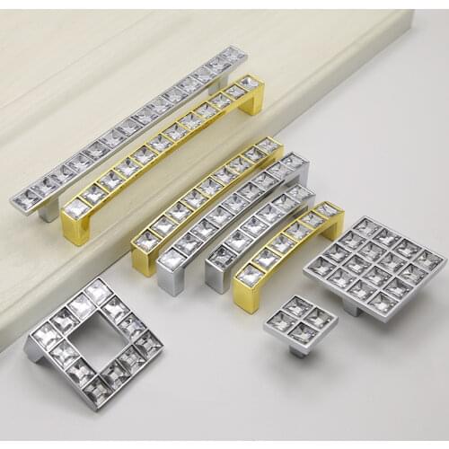 Crystal Glass Knobs Cabinet Handles Silver Crystal Cupboard Pulls Drawer Knobs Kitchen Furniture Handle Hardware Accessories