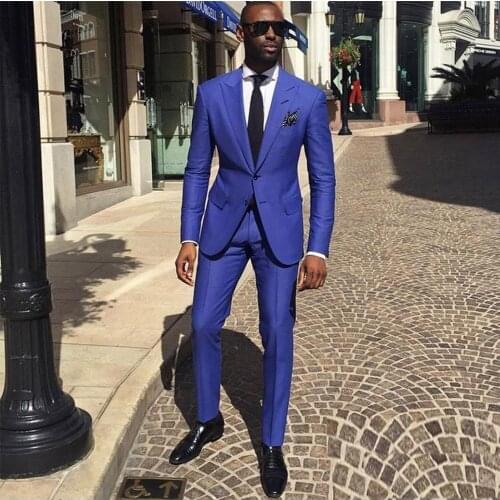 Royal Blue Groom Tuxedos Peak Lapel Men Wedding Tuxedo Fashion Men Jacket Blazer Men Dinner/Darty Suit (Jacket+Pants+Tie)