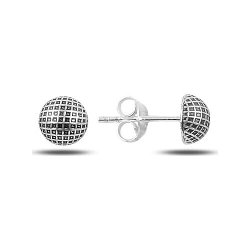KUTAYDAN 6mm Patterned Half Ball Earrings 925 Sterling Silver
