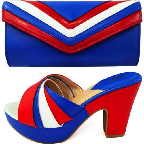 Summer Slippers CR2126 Italian Design 2021 Blue Color Women Nigerian Shoes and Matching Bags for Wedding