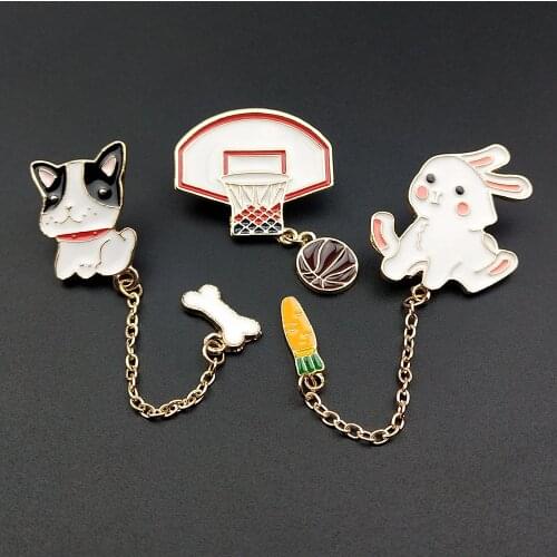 Cute Bunny Enamel Cartoon Pins Brooches Badges Bags Metal Pin Gifts For Friend Jewelry Basketball hoop Chain Brooch DIY Backpack
