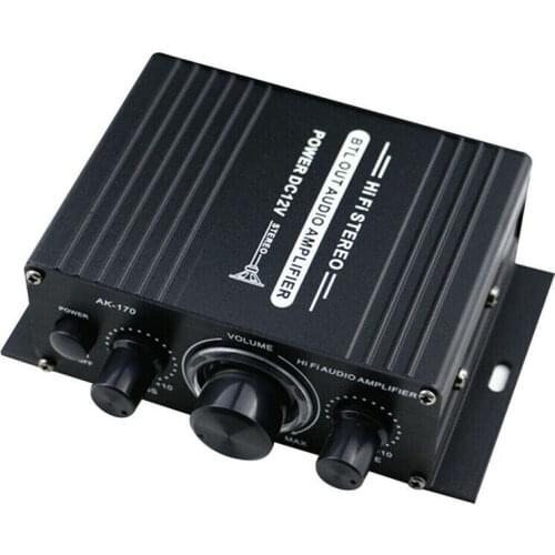 AK170 12V Mini Audio Power Amplifier Digital Audio Receiver AMP Dual Channel 20W+20W Bass Treble Volume Control for Car Home Use