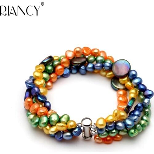 Fashion Multicolor freshwater pearl multi-layer bracelet simple Retro and American style Baroque pearl bracelet send girl