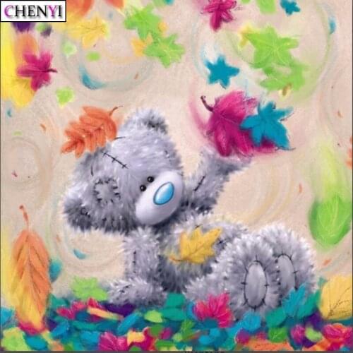 CHENYI DIY Art Painting By Numbers 5D Diamond Embroidery Cartoon Bear Diamond Painting Full Square Maple Leaf Decor Baby Gifts