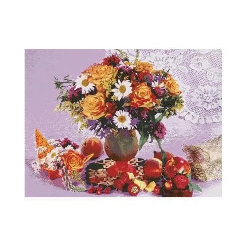 Mixed Stitch Still Life Fruit Rose Top Quality Embroidery Needlework 14CT Unprinted Cross Stitch Kit DIY Art Handmade Home Decor