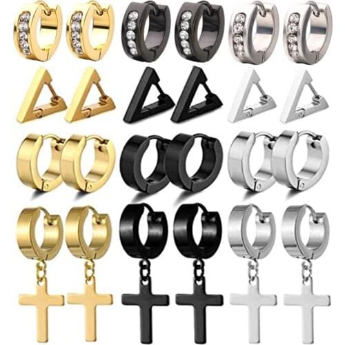 12 Pairs of Earrings Mens Black Stud Earrings Stainless Steel Ring Earring Set Men and Women Jewelry Huggie Ear Piercing Set