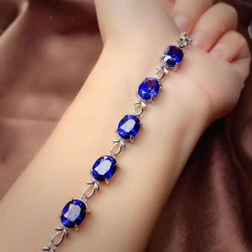 Real And Natural sapphire chain bracelet Free shipping Natural real sapphire 925 sterling silver
