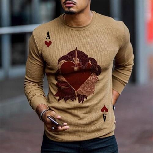 Spring and Autumn New Mens Red Heart A Printed Round Neck Slim Sweatshirt