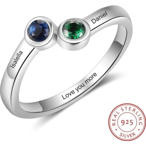 925 Sterling Silver Engraved Name Engagement Rings for Women Personalized Birthstone Wedding Ring Fine Jewelry