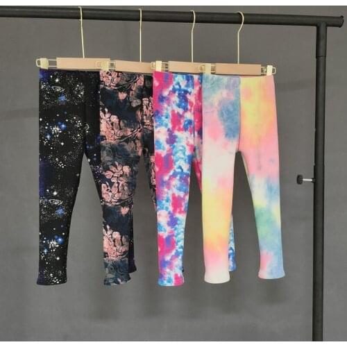 Autumn And Winter Girls Plus Velvet Pants, Childrens Warm Slim Pants, Fashion Printed Trousers, Baby Thickened Leggings