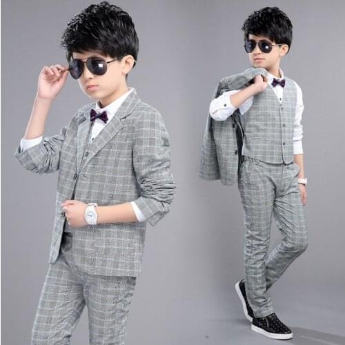 2017 New Children Suit Baby Boys Suits Kids Blazer Formal Suit For Wedding Boys Clothes Set Jackets Blazer+Pants+Vest 3pcs 5-12Y