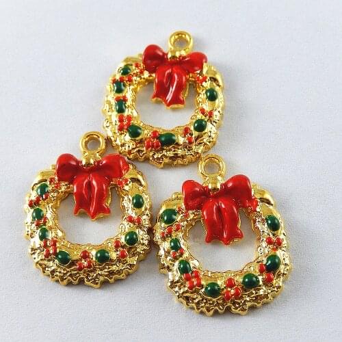 5Pcs Christmas Gold Color Fower Charms Necklace Pendant 28*22mm Bracelet Charms Creative Jewelry Makings Handmade Crafts 51997