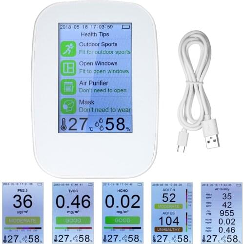 Portable Air Quality Detector Digital PM2.5 Gas Monitor LCD TVOC Tester Instrument Meter Air Analyzers with Rechargeable Battery