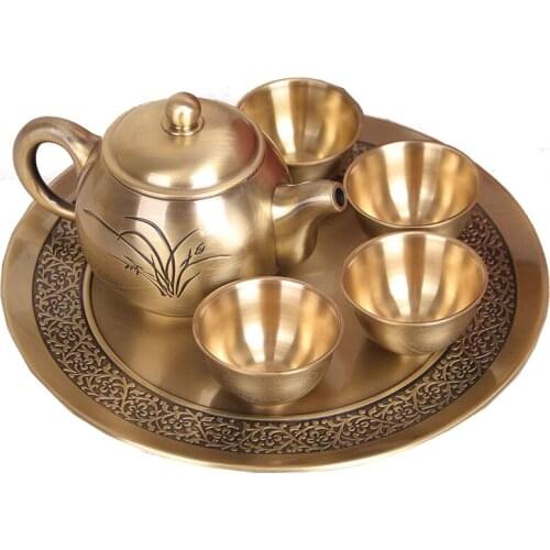 Origin of India handemade copper mini Kungfu tea cup pot tray gift practical leak proof creative teacup teapot maker set