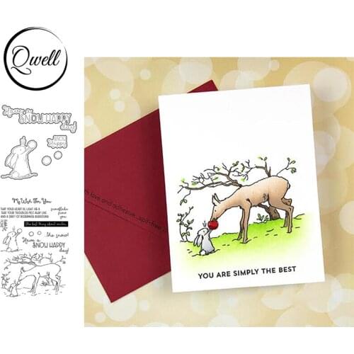 QWELL Lively Bunny Elk Snow Happy Day Clear Stamps With Coordinating Cutting Dies DIY Album Craft Scrapbooking Making Template