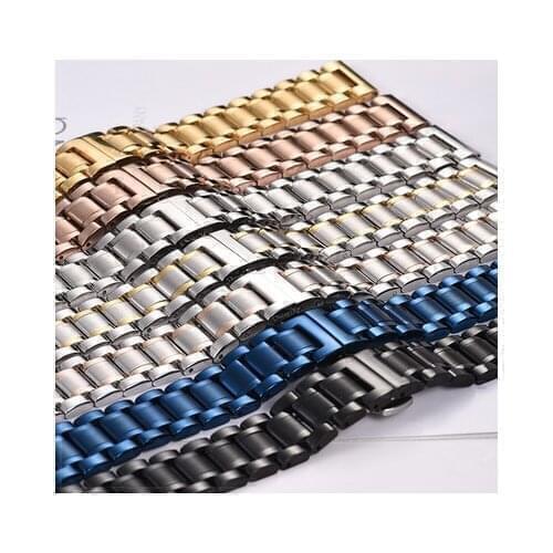 Watchbands stainless steel With Safety folding buckle Black Watch bands strap Shark Metal Wristband Accessories 18 20mm 22 24mm