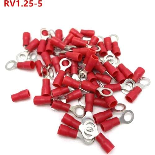 RV1.25-5 Red Insulated Crimp Ring Terminal Cable Wire Connector 100PCS/Pack RV1-5 RV