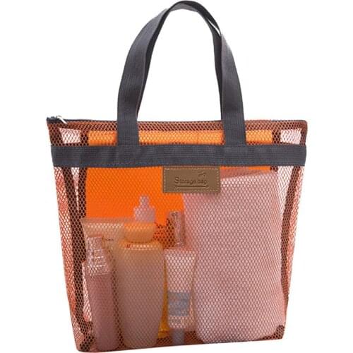 Zip Mesh Beach Swimming Tote Travel Toiletry Storage Bag Bathing Wash Handbag Travel Cosmetic Bag Zipper Makeup Bags