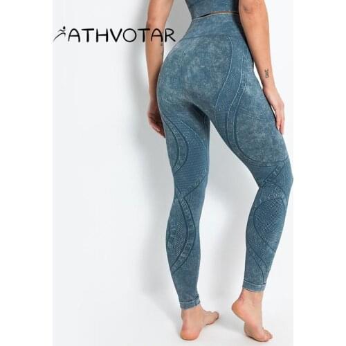ATHVOTAR Printed Yoga Pants Fitness Running Sport Seamless Tights Leggings High Waist Sexy Hip Lift Solid Gym Clothing