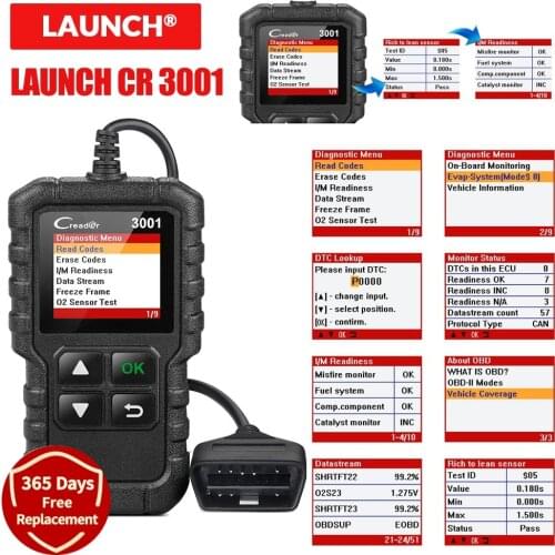 LAUNCH X431 CR3001 USB Free Update OBD2 Car Scanner OBD 2 Engine Code Reader Creader 3001 Auto Diagnostic tool PK CR319 ELM 327