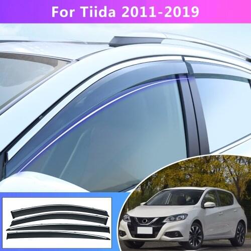 For Nissan Tiida Hatchback C12 C13 2011 Window Sun Rain Visor Deflector Guard Car Styling Auto Accessories 4pcs ABS Awnings