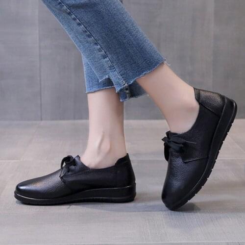 Genuine Leather Shoes For Women Oxford Shoes Low heels Ol Office Lady Shoes Woman Black Comfortable Mother Casual Shoes 8583L