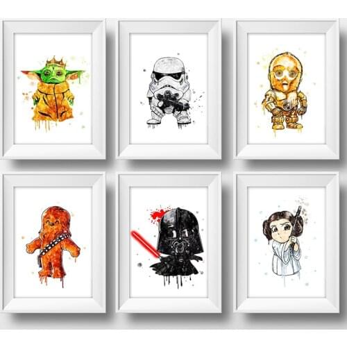 Q Version of Star Wars Canvas Art Poster and Print Disney Movie Canvas Paintings on The Wall for Living Room Home Decor Picture