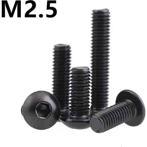 1000PCS M2.5x3/4/5/6/8/20mm GB70.2 Black 304 Stainless Steel Round Head Screws Mushroom Hexagon Socket Button Head Screw ISO7380