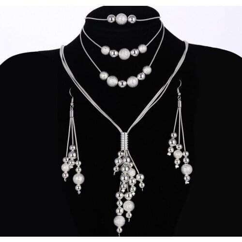 Factory price top jewelry silver plated Fine jewelry sets Silver Beads Statement necklace bracelet bangle earring free shipping