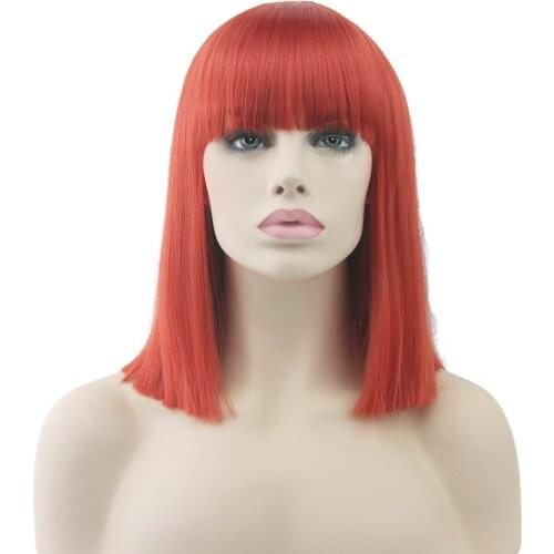 Gres Straight Women Bang Cosplay Wigs High Temperature Fiber Synthetic Hair Red/Brown/Grey/Black Medium Cos Hairpieces