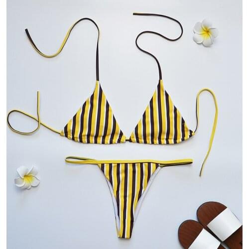 Lace Up Thong Bikini String Striped Bikini Ladies 2 Piece Bathing Suits Biquinis Feminino 2019 Sexy Bathing Suit Women