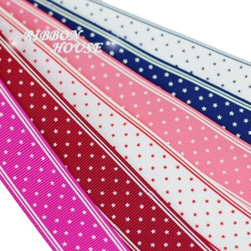 10 yards/lot) 25mm Printed Grosgrain Cartoon Small Stars Ribbon Wholesale Christmas Ribbons