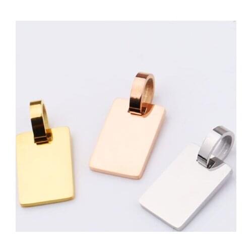 50pc 10*15mm Gold Color Mirror Finish Stainless steel Blank Rectangle Charm(Men) For Necklace DIY Women Handmade Jewelry Making