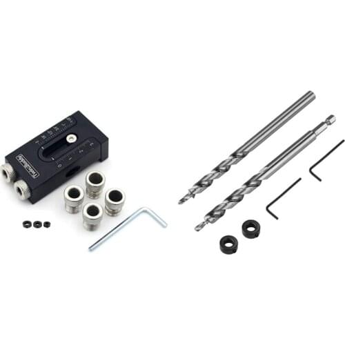 Promotion! 2Pcs 3/8 Inch Pocket Hole Drill Bit & 3Pcs Pocket Hole Jig Kit 6/8/9.5Mm Angle Drill Guide Woodwoorking Tool