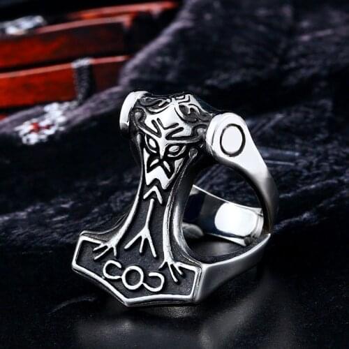 Beier 316L Stainless Steel Thor Hammer Mjolnir Viking Amulet Hammer Scandinavian rune Norse men ring jewelry LLBR8-441R