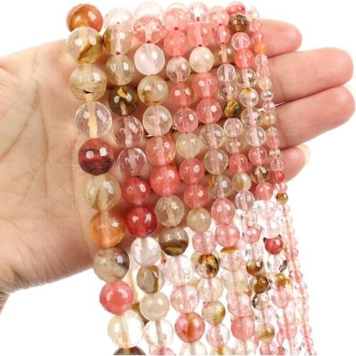 Natural Stone Beads Cut Surface Mixed Watermelon Stone Loose Beads for Jewelry Making Needlework DIY Bracelet Strand 4-12 MM