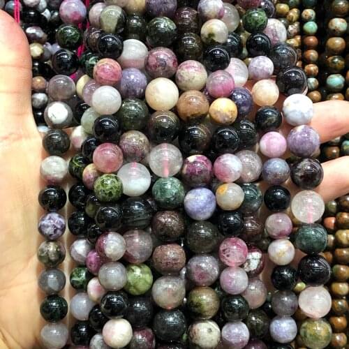 AAA Natural Colorful Tourmaline Stone Beads Gem Round Loose Spacer Beads for Jewelry Making Diy Bracelet Necklace 4/6/8/10/12mm