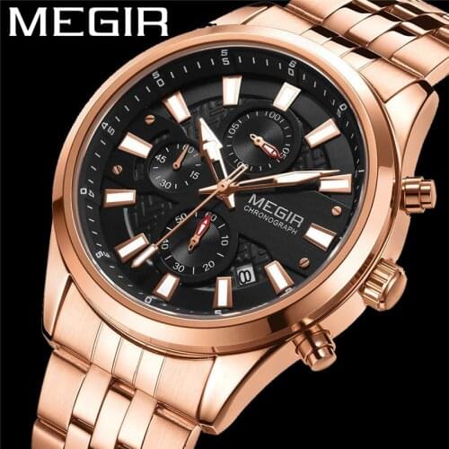 MEGIR Watch Men Waterproof Chronograph Military Army Male Clock Top Brand Luxury Gold Steel Business Man Sport Wristwatch 2154