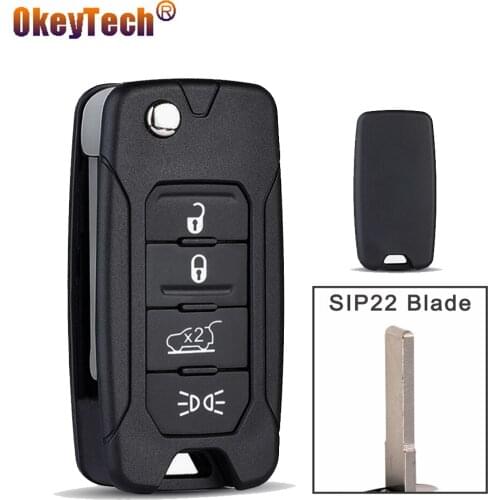 OkeyTech New 4 Buttons Flip Folding Remote Car Key Shell Case For Jeep RENEGADE 2015 2016 2017 2018 Chevrolet Replacement Cover