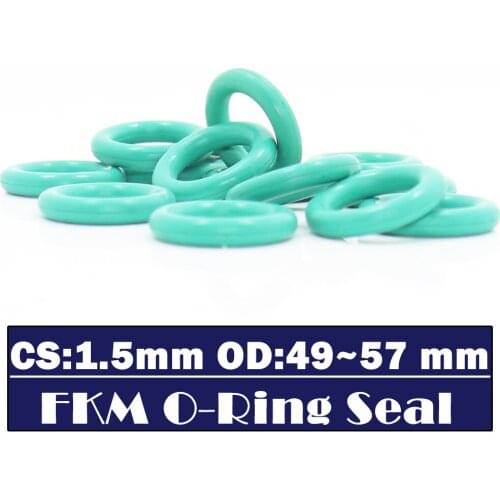 CS1.5mm FKM Rubber O RING OD 49/50/51/52/53/54/55/56/57*1.5 mm 50PCS O-Ring Fluorine Gasket Oil seal Green ORing
