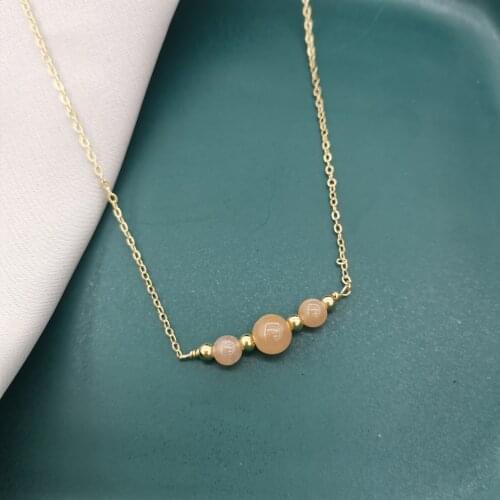 Delicate Round Sunstone Necklace 14K Gold Filled Neck Chains Pendants Boho Hand Made For Elegant Women Necklace Collier Femme