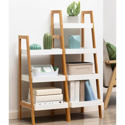 Bathroom Standing Shelf Bathroom Vanity Floor Standing Shelf Storage Bamboo Ladder Bookshelf 4 Tier Shelf Wood Organizer Rack