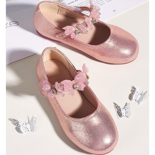 Childrens Flats Sandals Students Party Performance Shoes Casual Butterfly Knot Pink Silver for girls A017