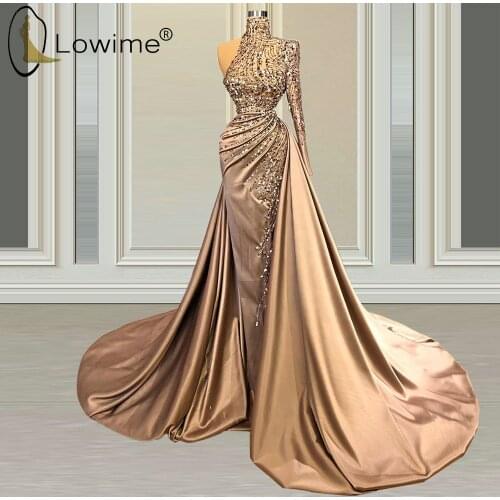 Dubai Design High Neck Mermaid Evening Dresses Single Long Sleeve Luxury Beading Evening Gowns Saudi Arabia Formal Dress