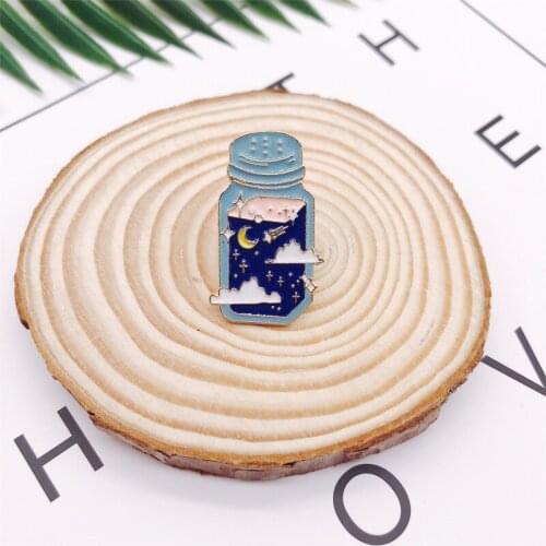 Cartoon Blue Moon Stars Clouds Wishing Bottles Enamel Brooch Alloy Badge Shirt Bag Pin Creative Jewelry Gift For Friends