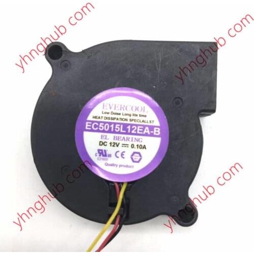 EverCool EC5015L12EA-B Server Cooling Fan DC 12V 0.10A 50x50x15mm 3-wire